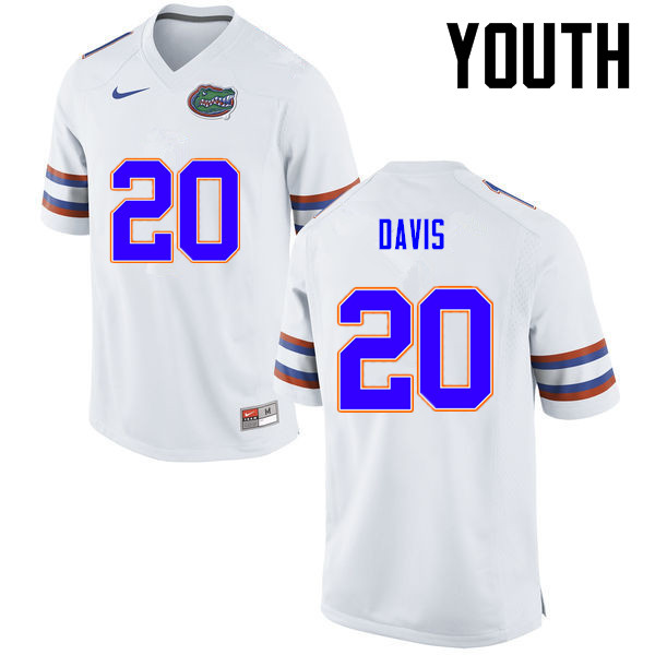 Youth Florida Gators #20 Malik Davis College Football Jerseys-White